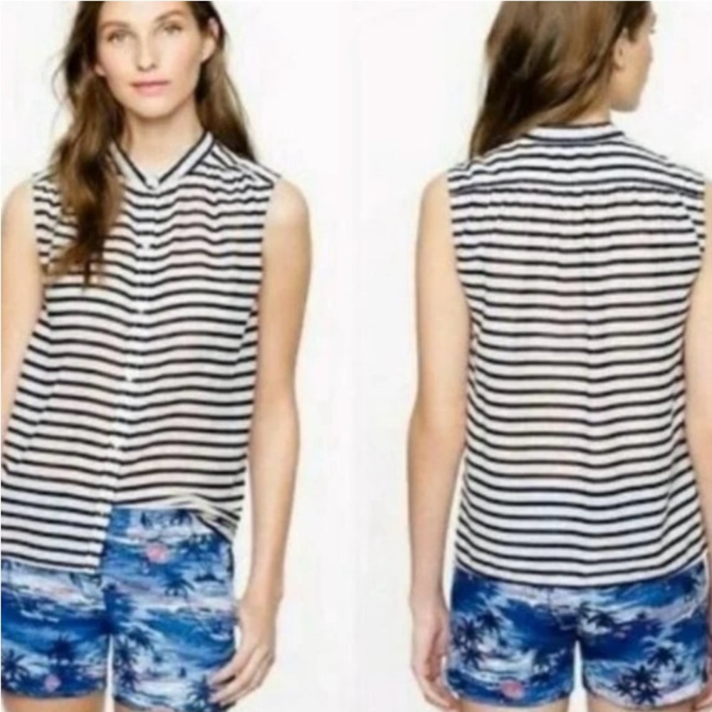 J.  Crew Striped Draped Button Down Blouse Blue Cream Size 4‎